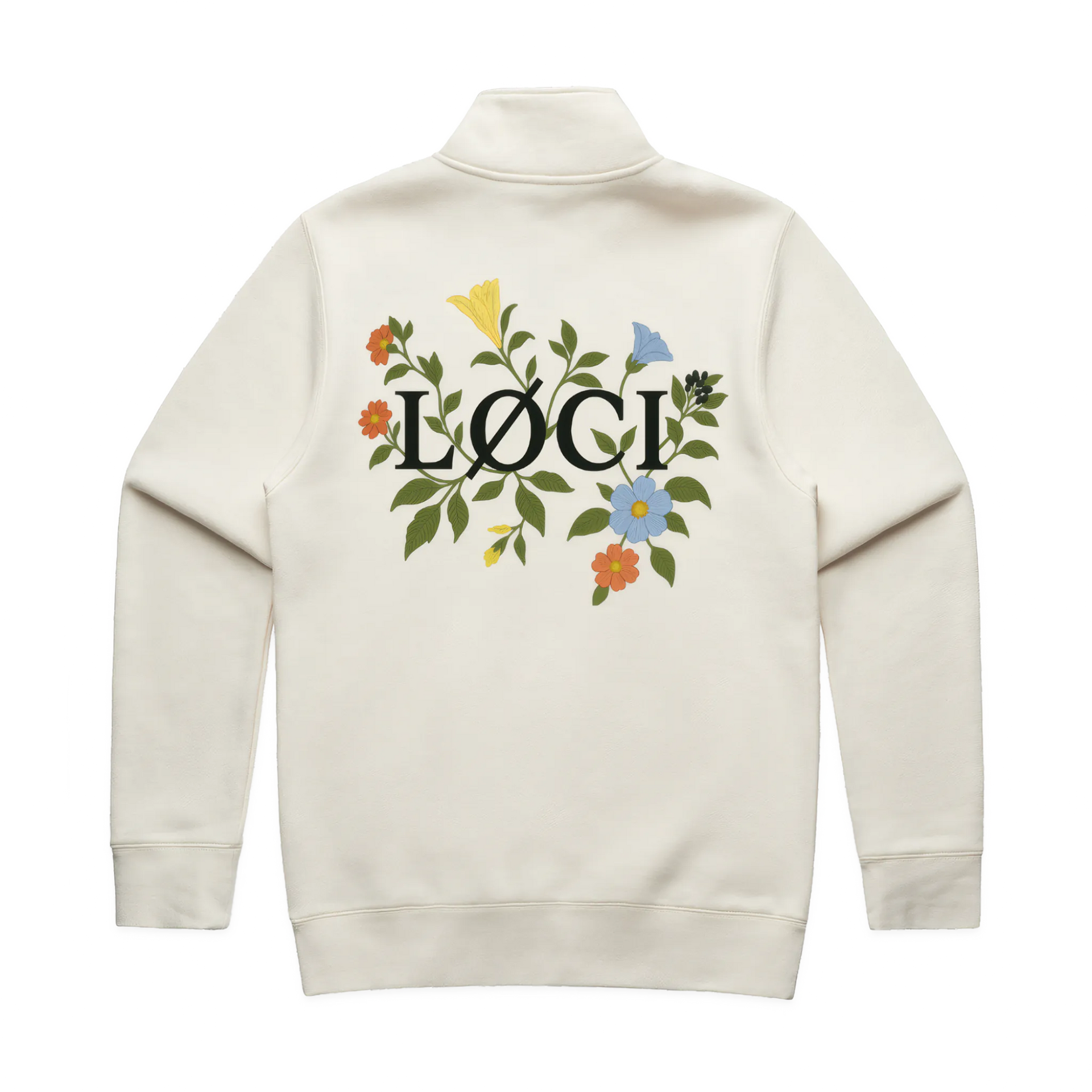 FLOWERS HALF ZIP SWEATER ECRU
