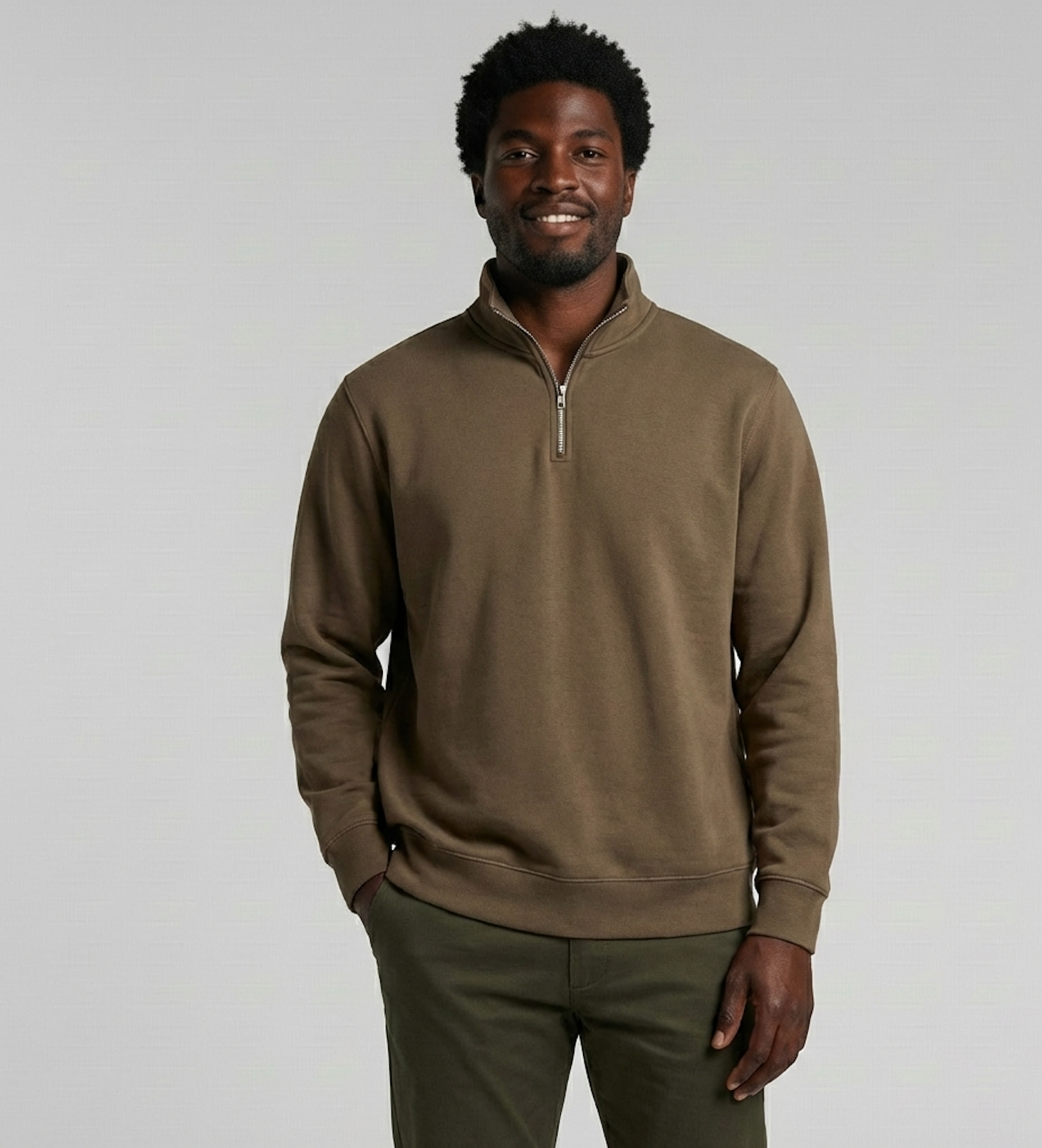LA MAISON MEN'S HALF ZIP SWEATER - WALNUT
