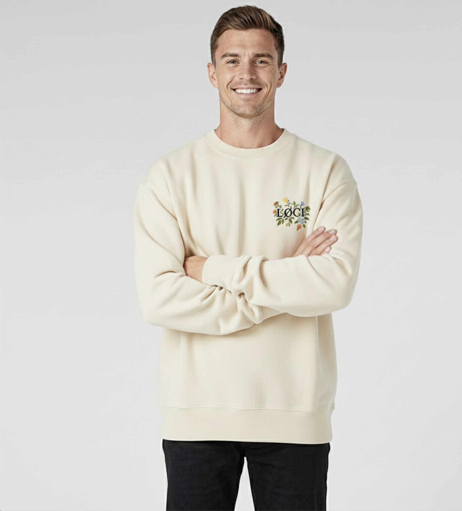 FLOWERS MEN'S SWEATER - ECRU