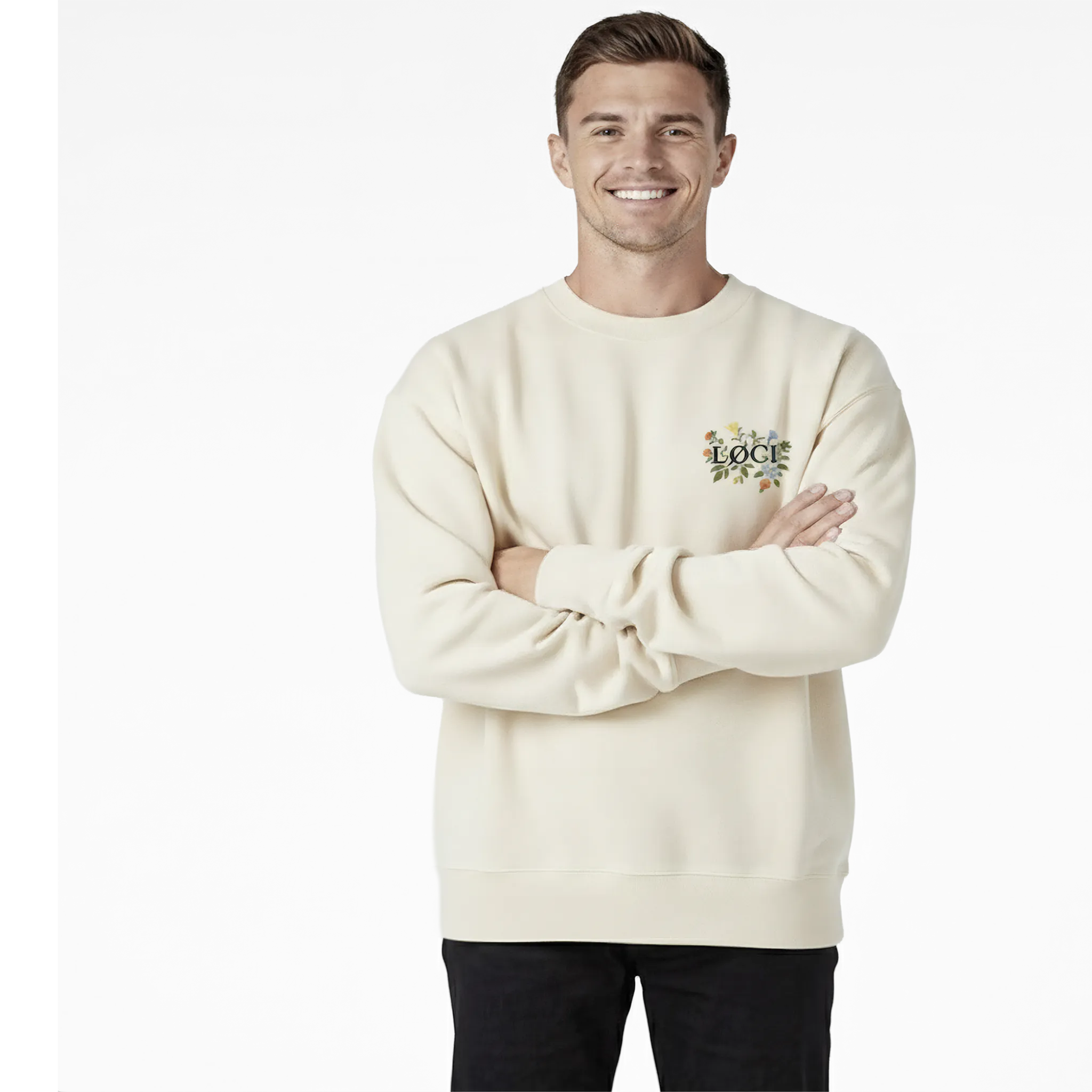 FLOWERS MEN'S SWEATER - ECRU