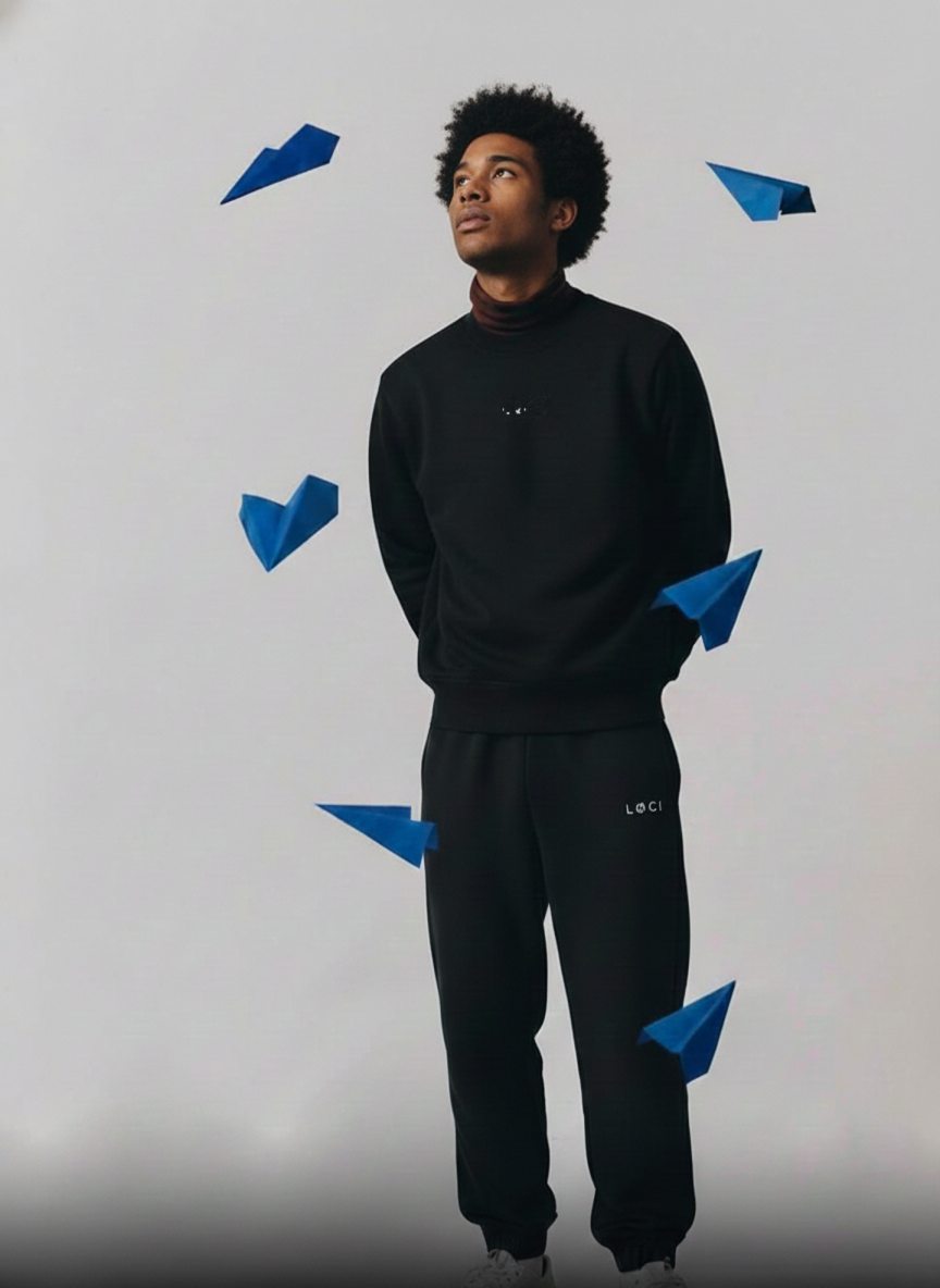 Black LØCI matching sweatshirt and trousers